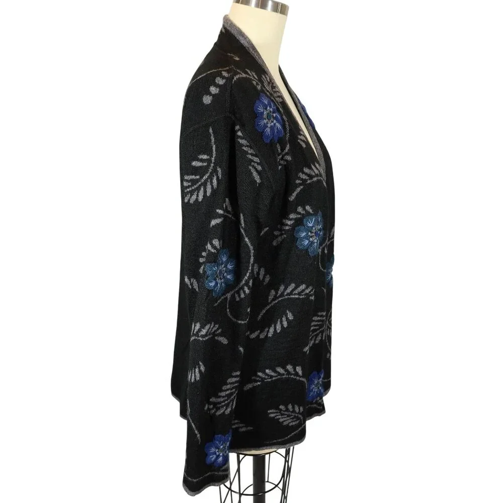 Morning Glory Alpaca Reversible Embroidered Open Front Cardigan One Size M/L - Picture 2 of 5